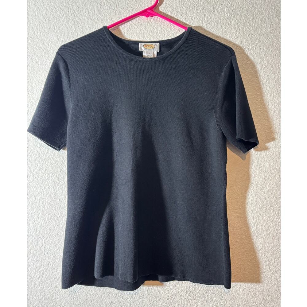 Vintage Talbots Women's Size M Black Ribbed Short Sleeve Heavy Cotton T-Shirt
